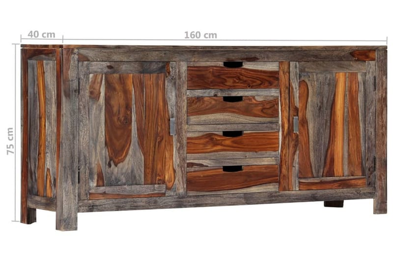 Skænk 160 X 40 X 75 Cm Massivt Sheeshamtræ Grå - Grå - Opbevaring - Opbevaringsmøbler - Skænke & sideboards