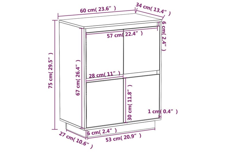 skænk 60x34x75 cm massivt fyrretræ - Brun - Opbevaring - Opbevaringsmøbler - Skænke & sideboards