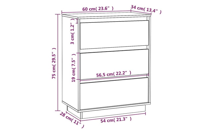 skænk 60x34x75 cm massivt fyrretræ hvid - Hvid - Opbevaring - Opbevaringsmøbler - Skænke & sideboards