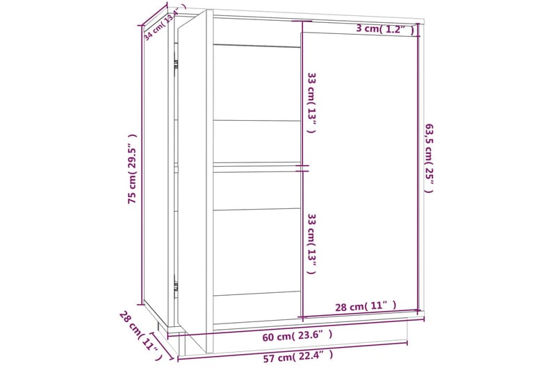 skænk 60x34x75 cm massivt fyrretræ sort - Sort - Opbevaring - Opbevaringsmøbler - Skænke & sideboards