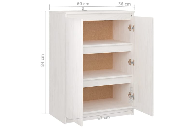 skænk 60x36x84 cm massivt fyrretræ hvid - Hvid - Opbevaring - Opbevaringsmøbler - Skænke & sideboards