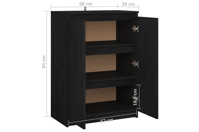 skænk 60x36x84 cm massivt fyrretræ sort - Sort - Opbevaring - Opbevaringsmøbler - Skænke & sideboards