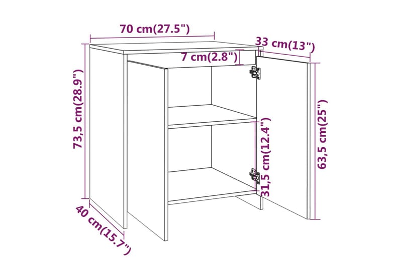 skænk 70x40x73,5 cm spånplade hvid - Hvid - Opbevaring - Opbevaringsmøbler - Skænke & sideboards