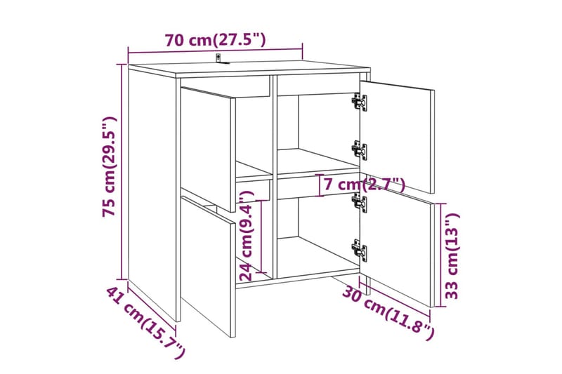 skænk 70x41x75 cm spånplade grå sonoma-eg - Grå - Opbevaring - Opbevaringsmøbler - Skænke & sideboards