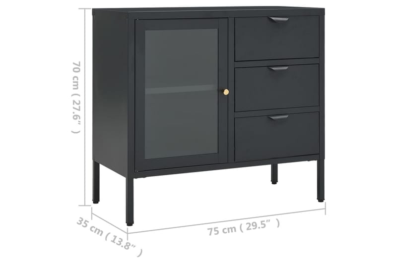 skænk 75x35x70 cm stål og hærdet glas antracitgrå - Antracit - Opbevaring - Opbevaringsmøbler - Skænke & sideboards