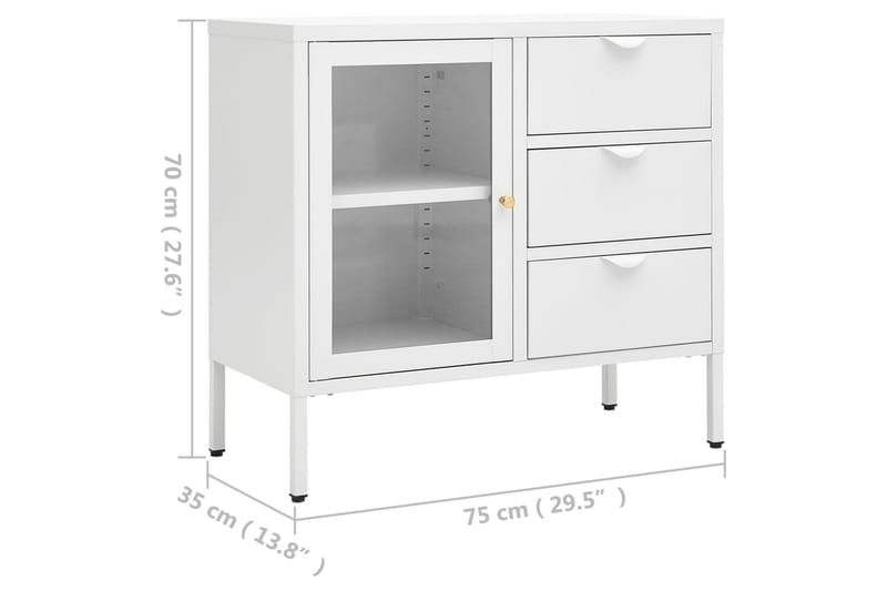 skænk 75x35x70 cm stål og hærdet glas hvid - Hvid - Opbevaring - Opbevaringsmøbler - Skænke & sideboards