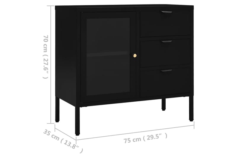 skænk 75x35x70 cm stål og hærdet glas sort - Sort - Opbevaring - Opbevaringsmøbler - Skænke & sideboards