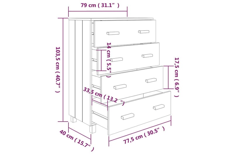 skænk 79x40x103,5 cm massivt fyrretræ gyldenbrun - Brun - Opbevaring - Opbevaringsmøbler - Skænke & sideboards