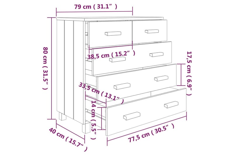 skænk 79x40x80 cm massivt fyrretræ hvid - Hvid - Opbevaring - Opbevaringsmøbler - Skænke & sideboards