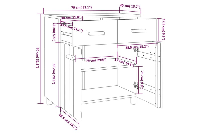 skænk 79x40x80 cm massivt fyrretræ lysegrå - Grå - Opbevaring - Opbevaringsmøbler - Skænke & sideboards