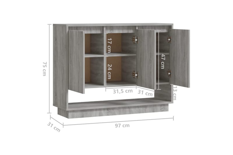 skænk 97x31x75 cm spånplade grå sonoma-eg - Grå - Opbevaring - Opbevaringsmøbler - Skænke & sideboards