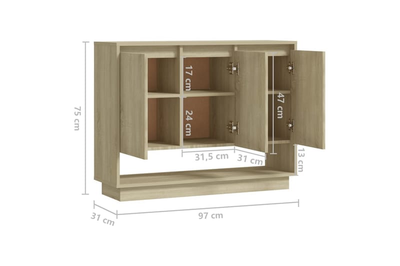 skænk 97x31x75 cm spånplade sonoma-eg - Beige - Opbevaring - Opbevaringsmøbler - Skænke & sideboards