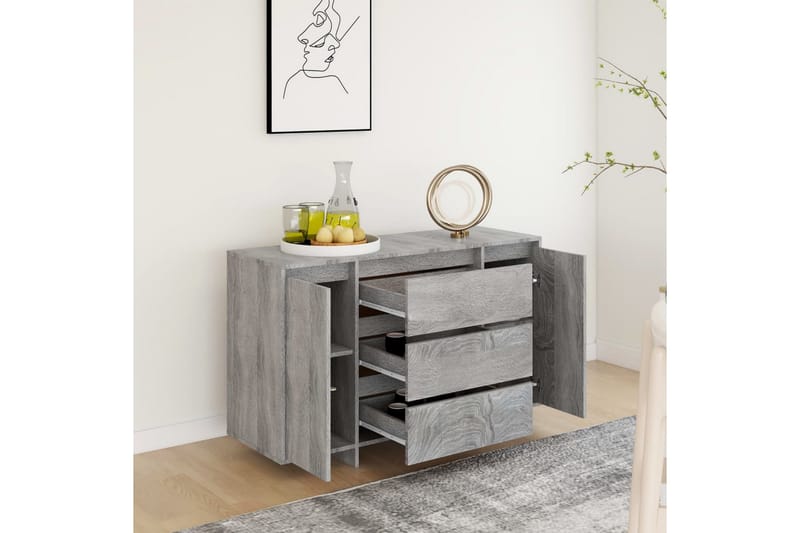 skænk med 3 skuffer 120x41x75 cm spånplade grå sonoma-eg - Grå - Opbevaring - Opbevaringsmøbler - Skænke & sideboards