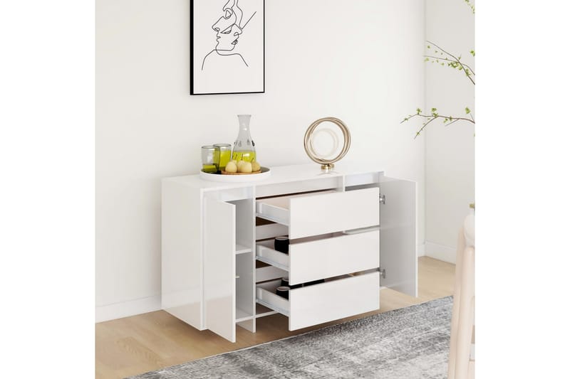 skænk med 3 skuffer 120x41x75 cm spånplade hvid højglans - Hvid - Opbevaring - Opbevaringsmøbler - Skænke & sideboards