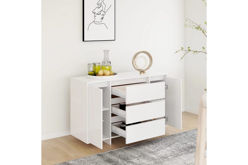 skænk med 3 skuffer 120x41x75 cm spånplade hvid - Hvid - Opbevaring - Opbevaringsmøbler - Skænke & sideboards