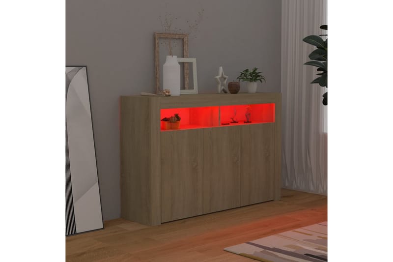 skænk med LED-lys 115,5x30x75 cm sonoma-eg - Brun - Opbevaring - Opbevaringsmøbler - Skænke & sideboards