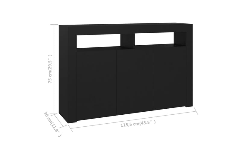 skænk med LED-lys 115,5x30x75 cm sort - Sort - Opbevaring - Opbevaringsmøbler - Skænke & sideboards