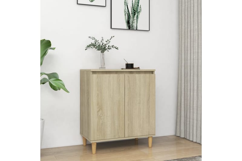 skænk med massive træben 60x35x70 cm spånplade sonoma-eg - Brun - Opbevaring - Opbevaringsmøbler - Skænke & sideboards