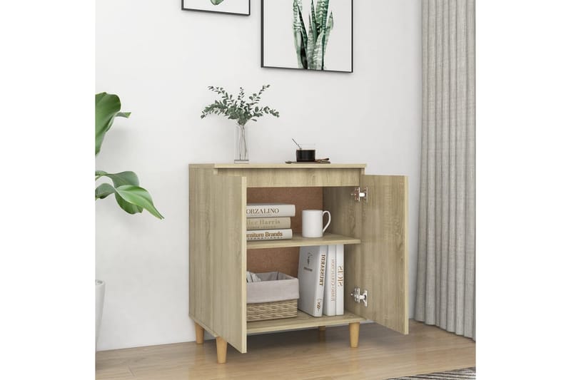 skænk med massive træben 60x35x70 cm spånplade sonoma-eg - Brun - Opbevaring - Opbevaringsmøbler - Skænke & sideboards