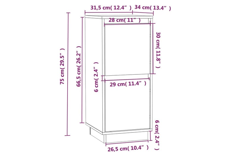 skænke 2 stk. 31,5x34x75 cm massivt fyrretræ hvid - Hvid - Opbevaring - Opbevaringsmøbler - Skænke & sideboards