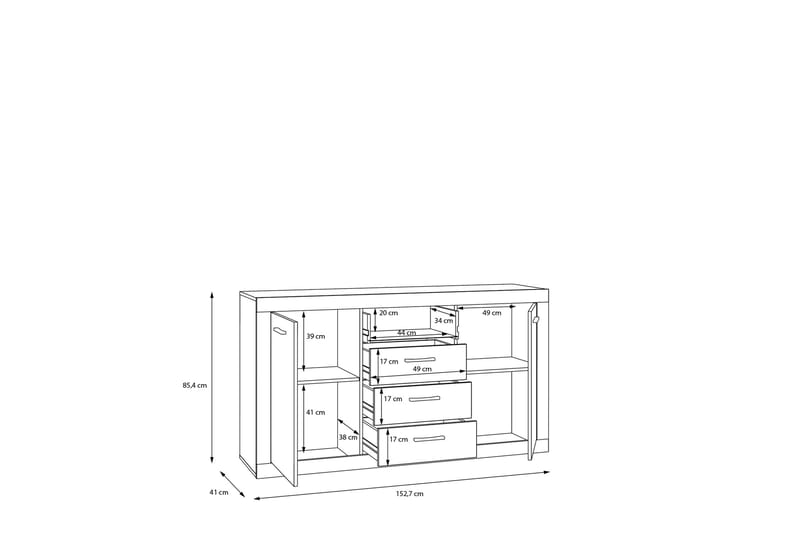 Tolovgrad Sideboard 41x153 cm - Grå/Hvid - Opbevaring - Opbevaringsmøbler - Skænke & sideboards