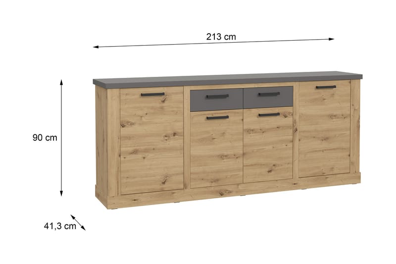 Trecante skænk 90x213 cm - Brun / grå - Opbevaring - Opbevaringsmøbler - Skænke & sideboards