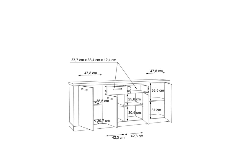 Trecante skænk 90x213 cm - Brun / grå - Opbevaring - Opbevaringsmøbler - Skænke & sideboards