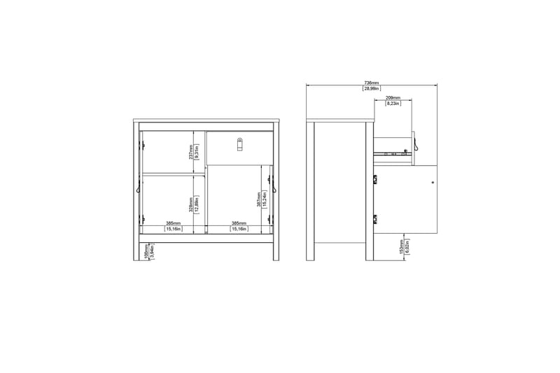 Vallvidera Sideboard 38x82 cm - Hvid/Natur - Opbevaring - Opbevaringsmøbler - Skænke & sideboards