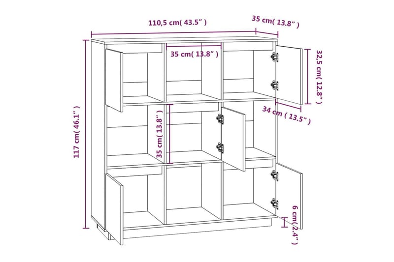 beBasic højskab 110,5x35x117 cm massivt fyrretræ gyldenbrun - Brun - Opbevaring - Skab - Skabe