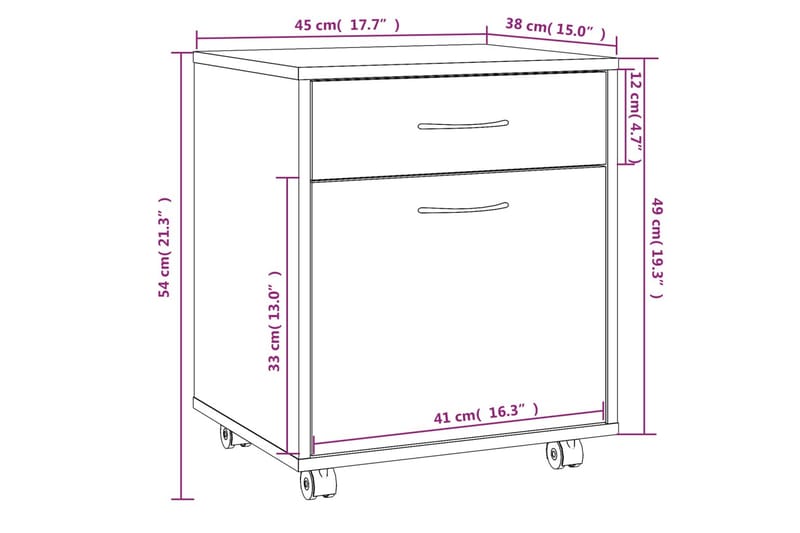 beBasic skab med hjul 45x38x54 cm konstrueret træ brun egetræsfarve - Brun - Opbevaring - Skab - Hjørneskab