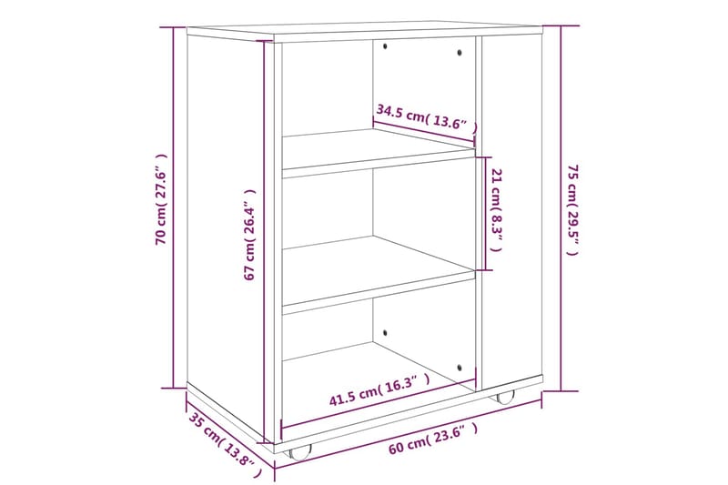 beBasic skab med hjul 60x35x75 cm konstrueret træ røget egetræ - Brun - Opbevaring - Skab - Hjørneskab