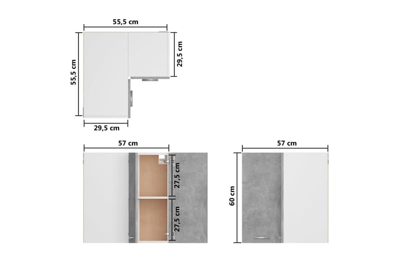 hjørnevægskab 57x57x60 cm spånplade betongrå - Grå - Opbevaring - Skab - Hjørneskab