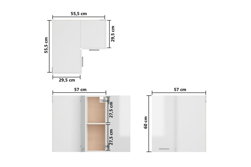 hjørnevægskab 57x57x60 cm spånplade hvid højglans - Hvid - Opbevaring - Skab - Hjørneskab