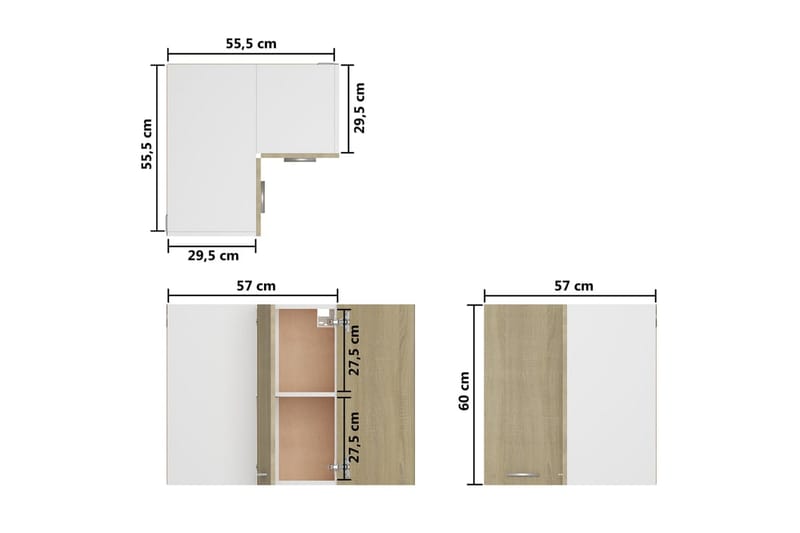 hjørnevægskab 57x57x60 cm spånplade sonoma-eg - Brun - Opbevaring - Skab - Hjørneskab