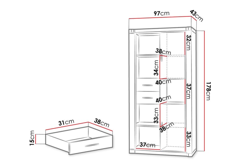 Dallas Opbevaringsskab 44x97 cm - Eg - Opbevaring - Skab - Skabe