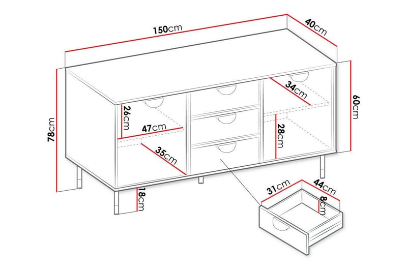 Kintore Highboard - Sort - Opbevaring - Skab - Skabe