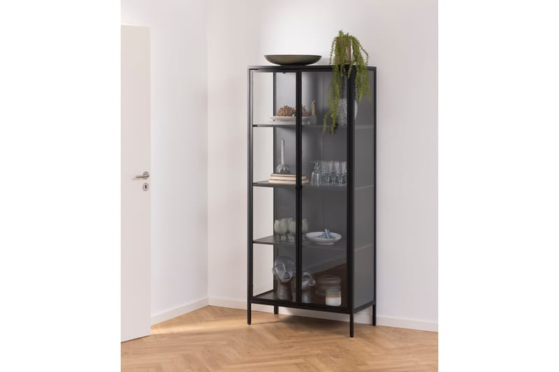 Crabtree Vitrineskab 180 cm - Sort - Opbevaring - Skab - Vitrineskabe