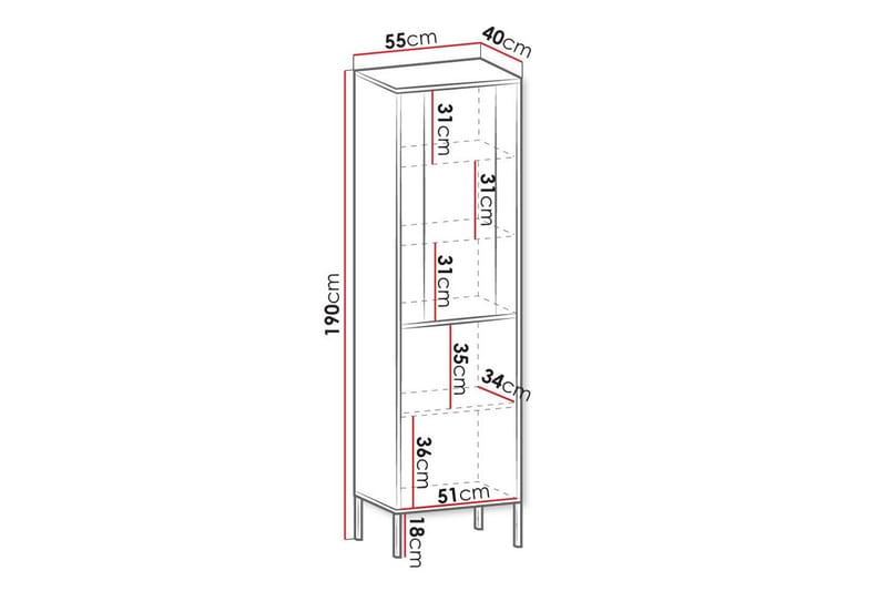 Glenndale Vitrineskab 190 cm - Hvid - Opbevaring - Skab - Vitrineskabe