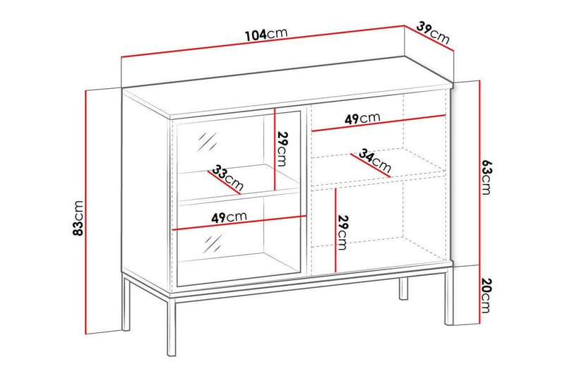 Klinkerville Vitrineskab – Sort display med belysning – Rilletræ – D39xH83xB104 cm - Sort - Opbevaring - Skab - Vitrineskabe