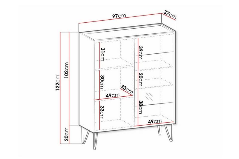 Klinkerville Vitrineskab 122 cm - Grafit - Opbevaring - Skab - Vitrineskabe