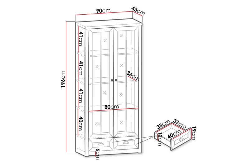 Prowansja Vitrineskab Hvid LED 90 cm - Grå - Opbevaring - Skab - Vitrineskabe