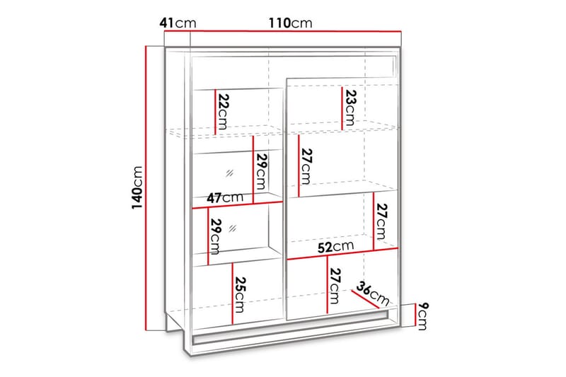 Quant Vitrineskab 41x110 cm - Eg/Sort - Opbevaring - Skab - Vitrineskabe