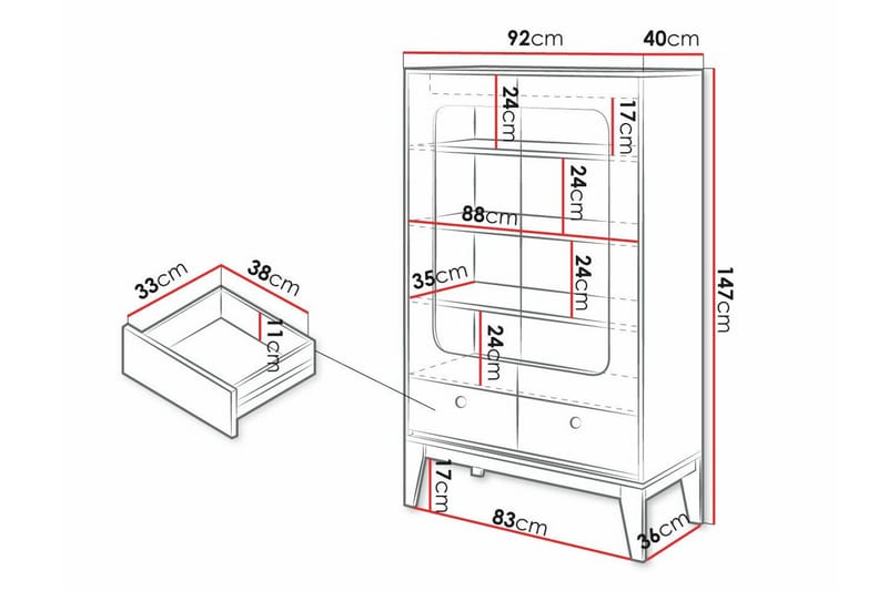 Rathmore Vitrineskab 147 cm - Hvid - Opbevaring - Skab - Vitrineskabe