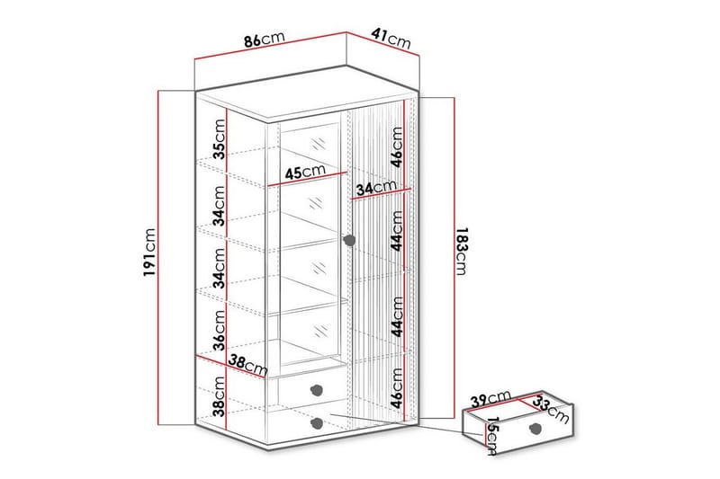 Rosehall Vitrineskab 191 cm - Sort - Opbevaring - Skab - Vitrineskabe