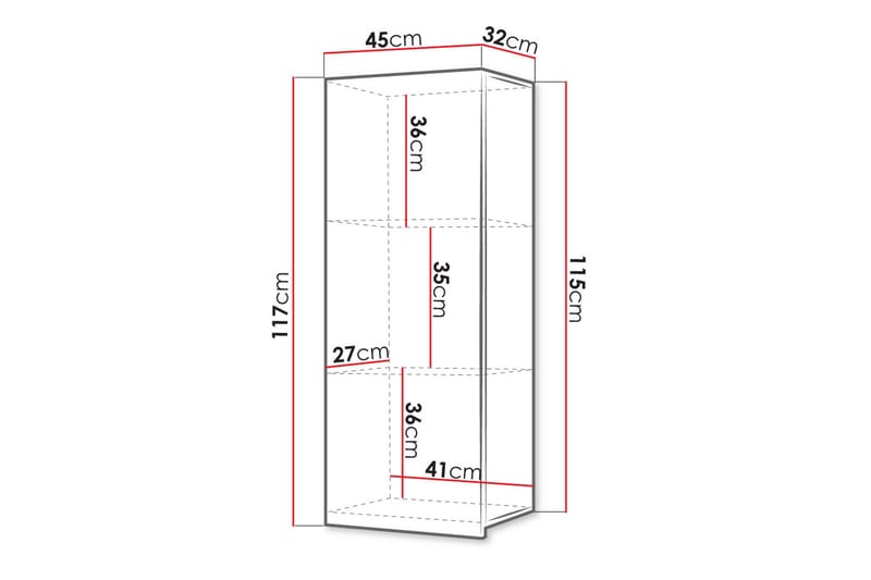 Tessan Vitrineskab 45 cm Væghængd - Sort - Opbevaring - Skab - Vitrineskabe