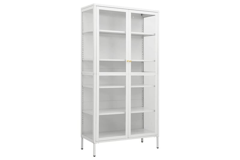 udstillingsskab 90x40x180 cm stål og hærdet glas hvid - Hvid - Opbevaring - Skab - Vitrineskabe