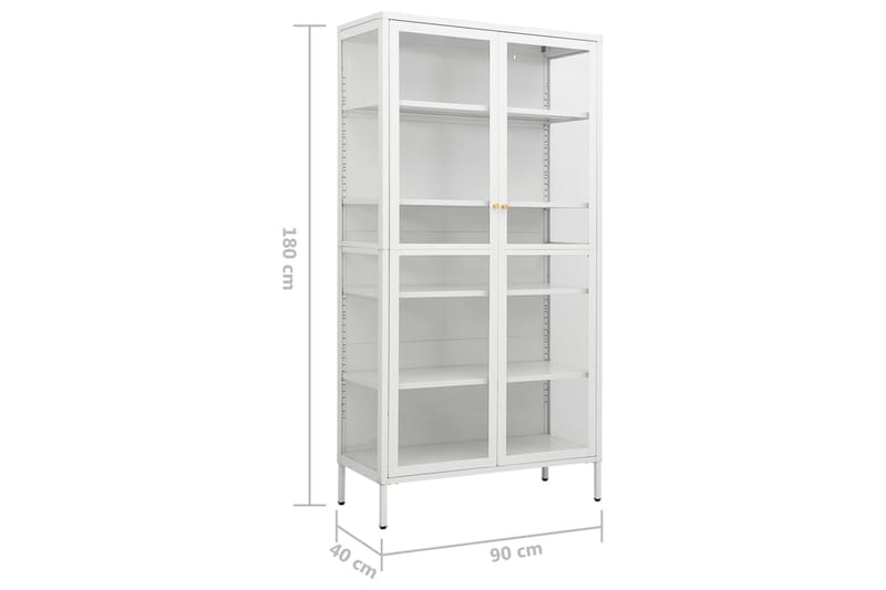 udstillingsskab 90x40x180 cm stål og hærdet glas hvid - Hvid - Opbevaring - Skab - Vitrineskabe