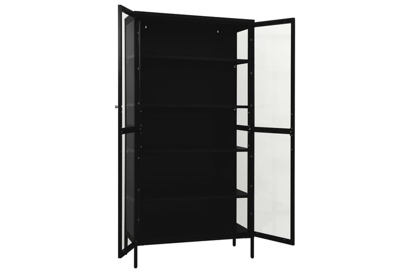 udstillingsskab 90x40x180 cm stål og hærdet glas sort - Sort - Opbevaring - Skab - Vitrineskabe