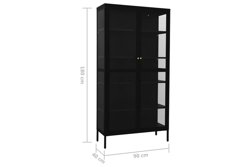 udstillingsskab 90x40x180 cm stål og hærdet glas sort - Sort - Opbevaring - Skab - Vitrineskabe