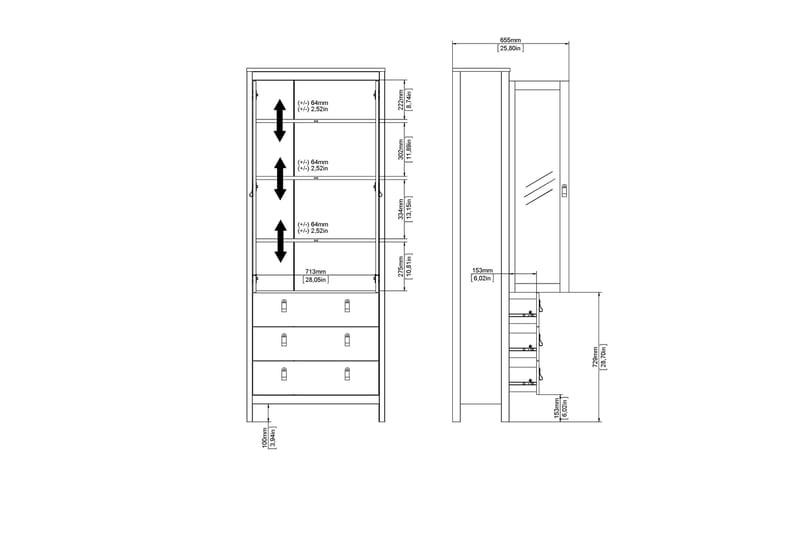 Vallvidera Vitrineskab 33x78 cm - Hvid - Opbevaring - Skab - Vitrineskabe